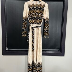 Vintage ZiWoman Black and Cream Patterned Dress